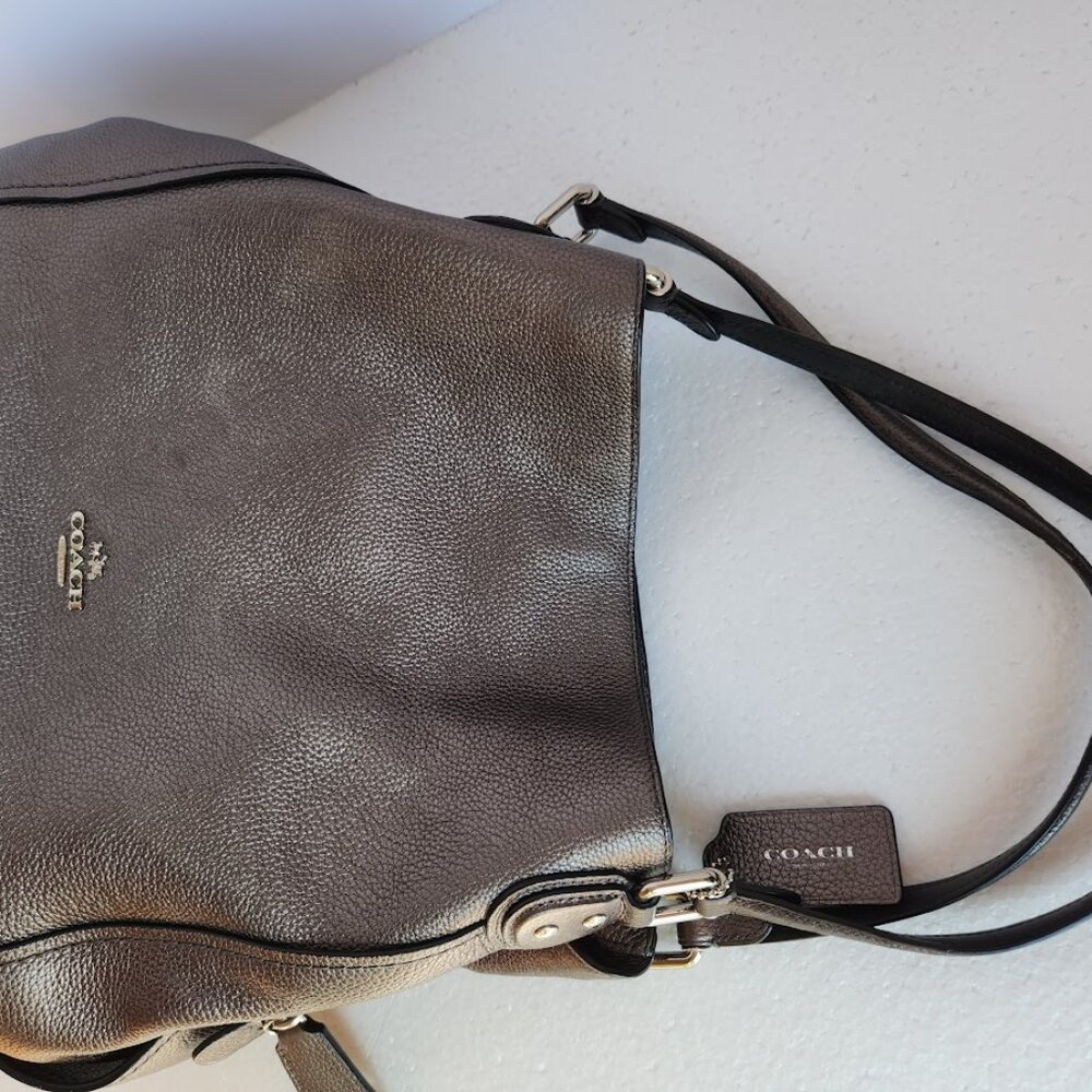 Coach Edie shoulder bag 31 Metallic polished pebble leather pewter color 87399 - Picture 10 of 12